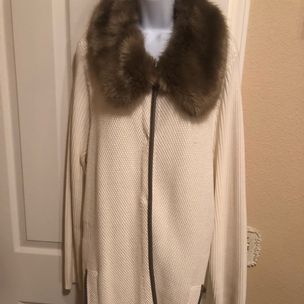 Chico’s Sweater Coat with Removable Faux Fur Collar